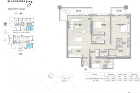 Apartemen di Bluewaters, Dubai, UEA 2 kamar tidur, 155 m2 nomor 291445