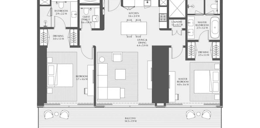 Floor plan «2BR», 2 bedrooms, in Akala