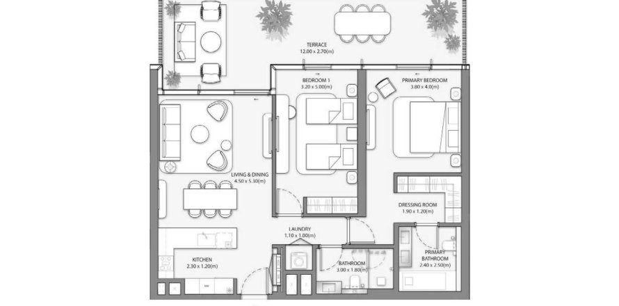 Пәтер Palm Central Private Residences, Palm Jebel Ali, Дубай, БАӘ-да 2 жатын бөлмелер, 106.31 м² № 650625