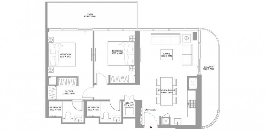 Apartmen di Pearlside Marina Residences di Umm Al Quwain, UAE 2 bilik tidur, 105.42 meter persegi № 635068