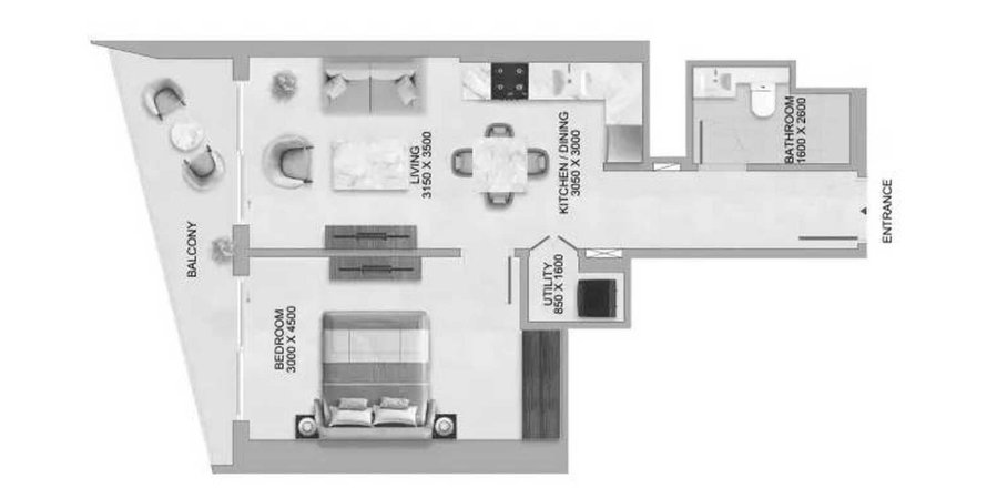 Apartman u The Tranquil at Sobha Central u Dubai, UAE 64.57 m2, 1 spavaća soba Br. 641305