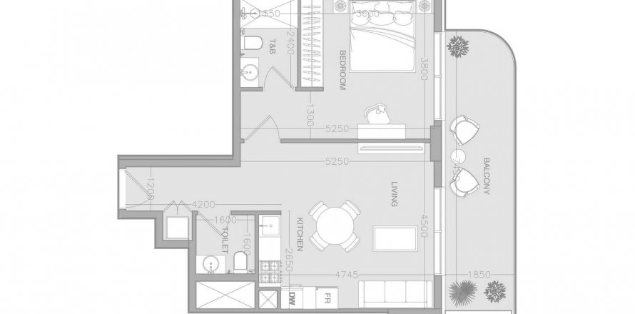 Byt půdorys «1 bedrooms», 1 ložnice v ELAR1S Axis