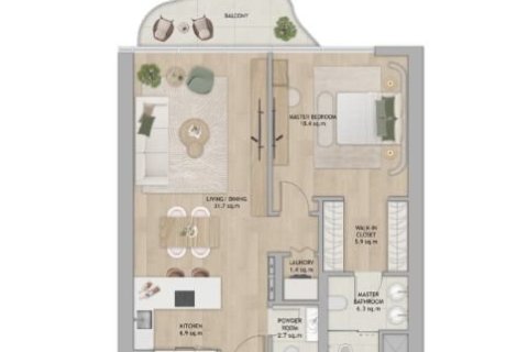 Apartman u Mamsha Gardens na Saadiyat Island, Abu Dhabi, UAE 1 spavaća soba, 99 m2 Br. 704856 - Slika 13
