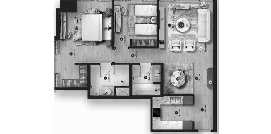 Apartmen di Hilton Residences Dubai JLT di Jumeirah Lake Towers, Dubai, UAE 2 bilik tidur, 92.81 meter persegi № 713920