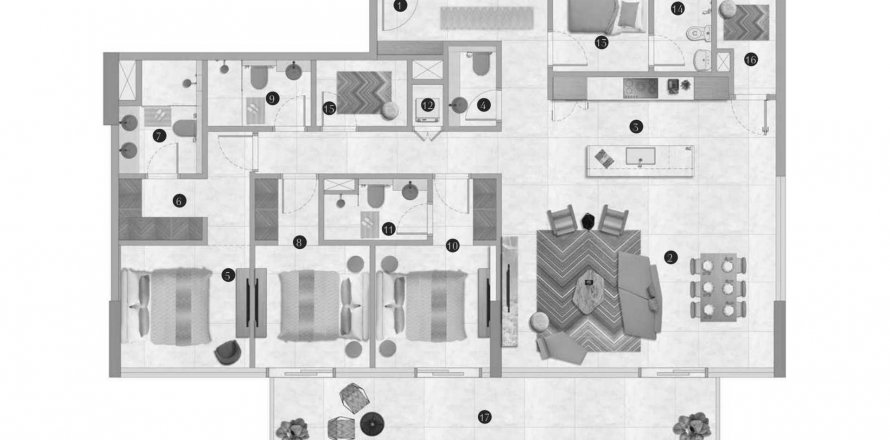 Apartament në Interiors by Missoni në Dubai, Emiratet e Bashkuara Arabe 3 dhoma gjumi, 184.12 m2. № 638496