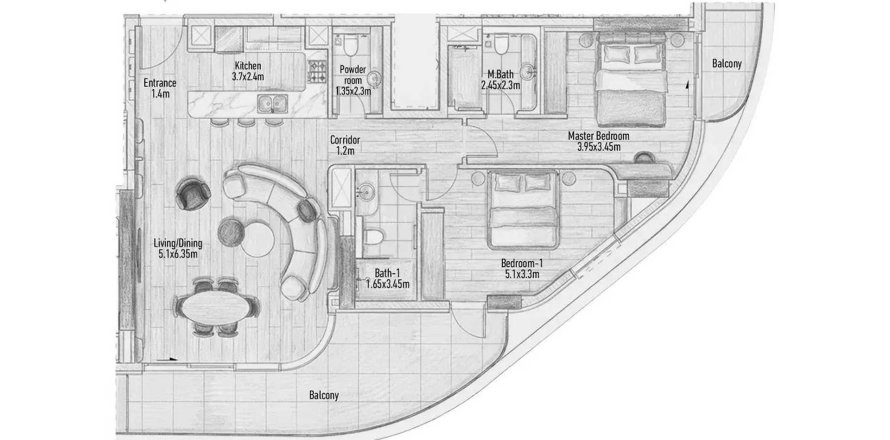 Apartemen di Flow 25 di Al Reem Island, Abu Dhabi, UEA 2 kamar tidur, 121.08 m2 nomor 739488