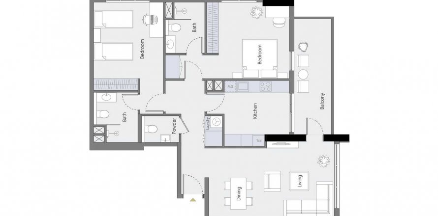 Huoneisto RA1N Jumeirah Village Circle, Dubai, Arabiemiraatit 2 makuuhuonetta, 114.94 m2 № 634391