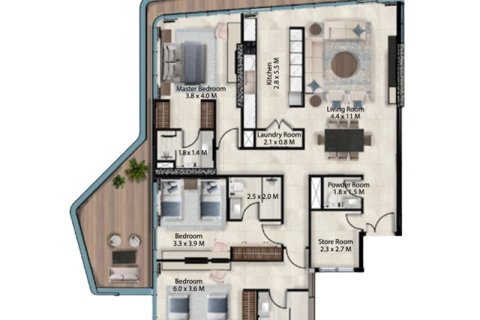 Huoneisto Dubai South (Dubai World Central), Arabiemiraatit 1 makuuhuone, 77 m2 № 732387 - kuva 3