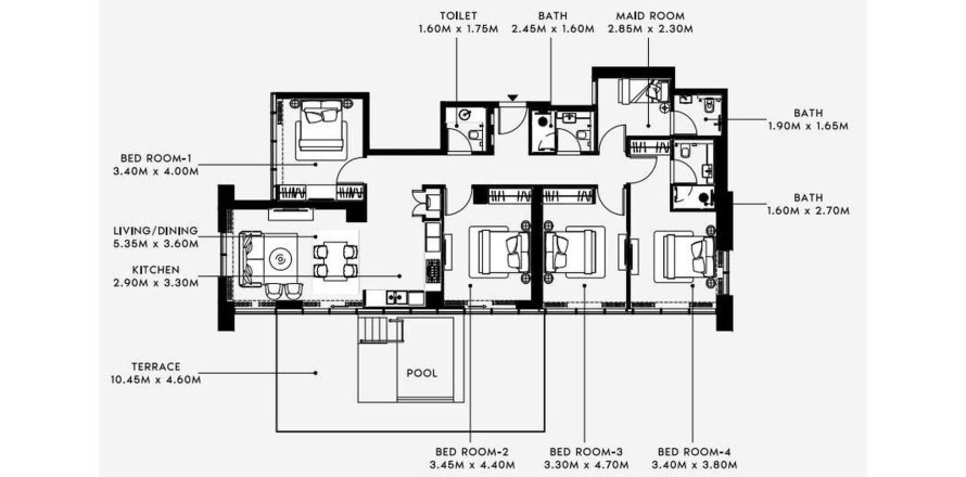 Apartemen di AZIZI RIVIERA di Meydan, Dubai, UEA 4 kamar tidur, 198.84 m2 nomor 237184