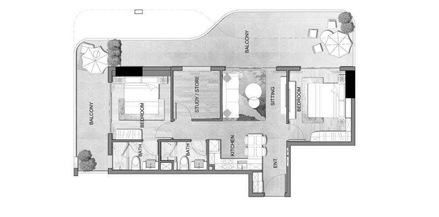 Dzīvoklis Listone Residence International City, Dubaijā, AAE 2 istabas, 108 m2 Nr. 698705