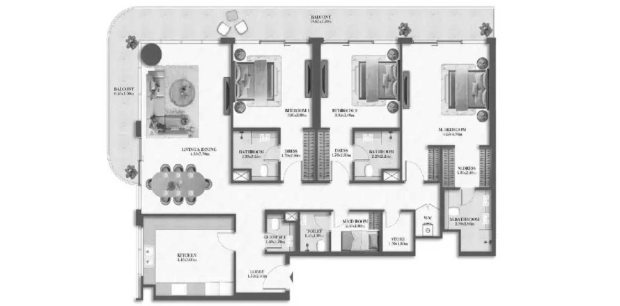 Byt v Rotana Residences North Tower v Al Reem Island, Abu Dhabi, SAE 3 ložnice, 195.1 m² Č.: 740448