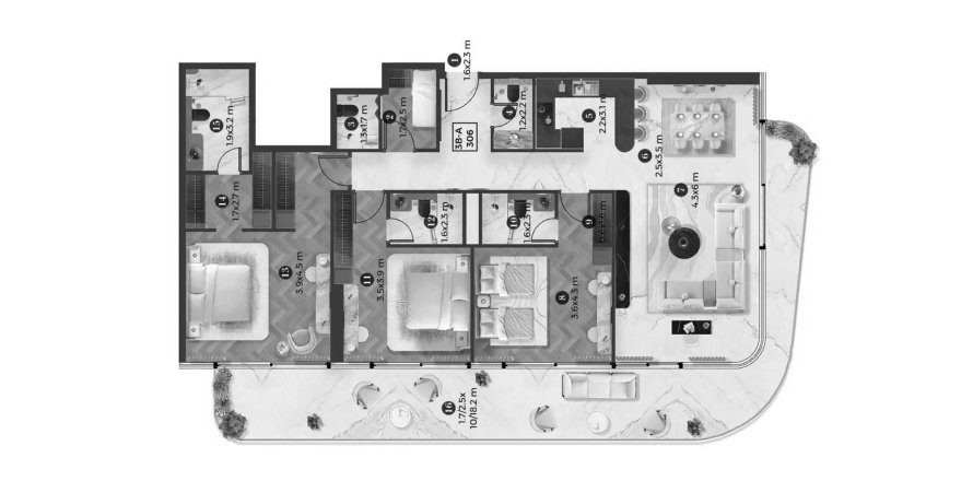 Apartment i Yas Island, Abu Dhabi, UAE 3 soveværelser, 192.59 kvm № 714055
