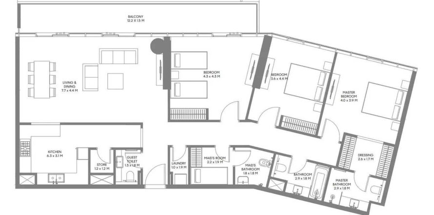Floor plan «3BR», 3 bedrooms, in The Gate 6