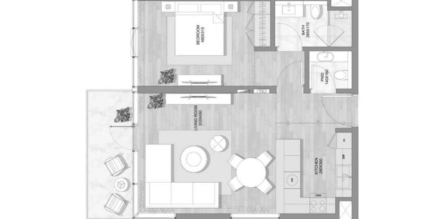 Floor plan «1BR», 1 bedroom, in Skai Mina