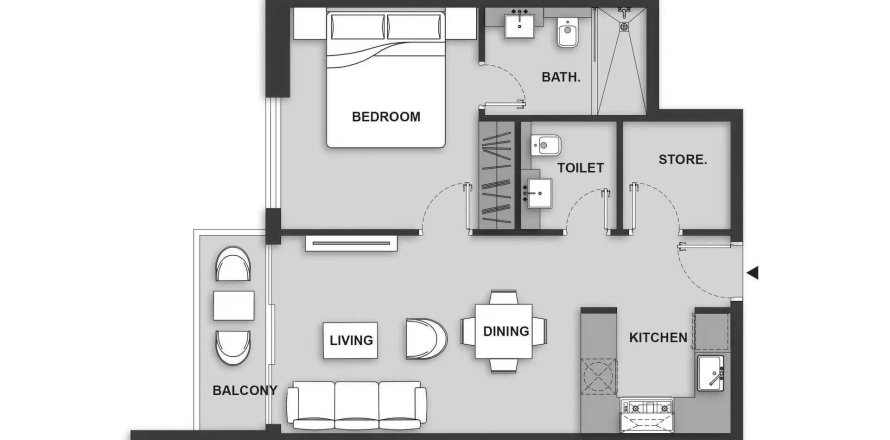 Lakás «1BR» alaprajz, 1 hálószoba a MAISON ELYSEE 3