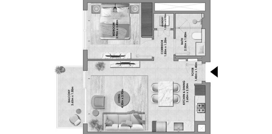 Dubai、UAEにあるマンション 1ベッドルーム、63.22 m2 No650706