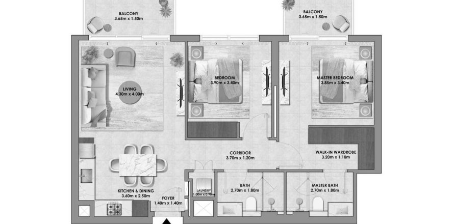 Apartment floor plan «TYPE A», 2 bedrooms in Palace Residences Hillside