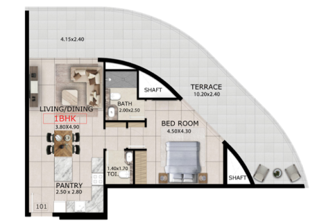 Apartment in Dubai, UAE 1 room, 37 sq.m. № 690285 - photo 4