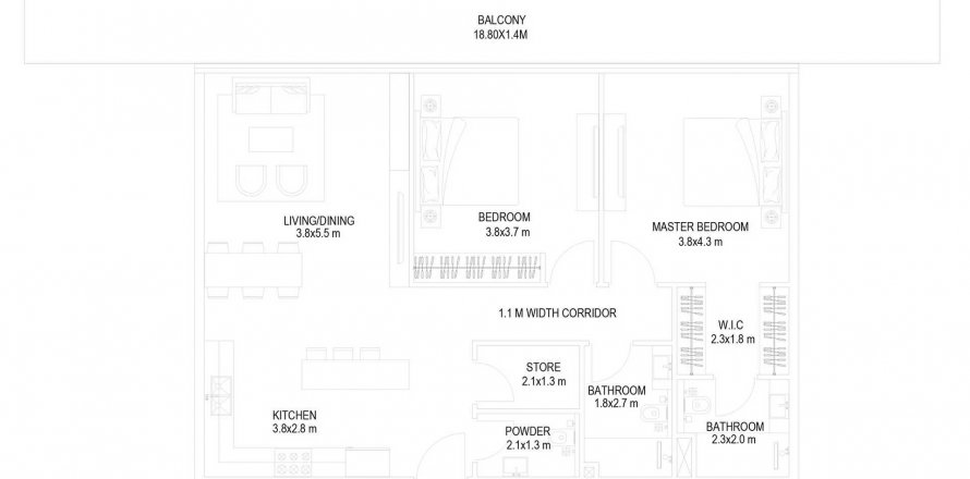 Apartament în Dubai Sports City, Dubai, EAU 2 dormitoare, 133.78 mp. №515304