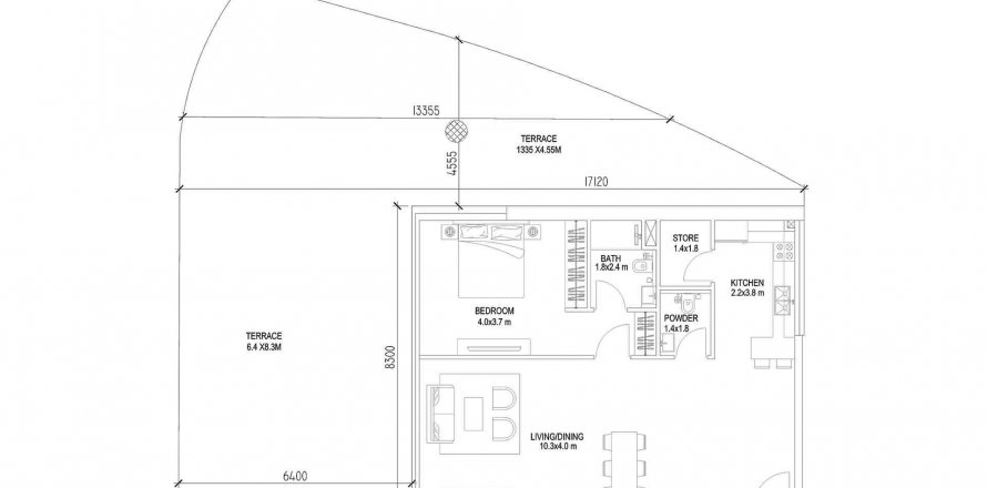 Tlocrt Apartman «TYPE 2», 1 spavaća soba u The Place