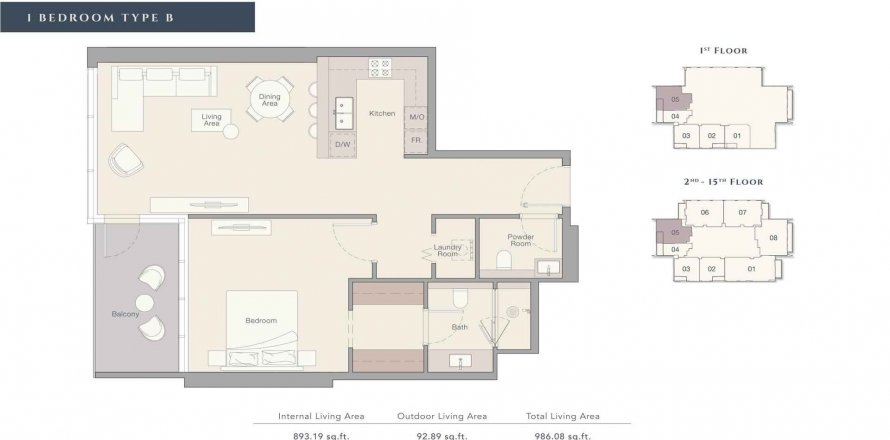 Floor plan «TYPE B», 1 bedroom, in THE QUAYSIDE RESIDENCES