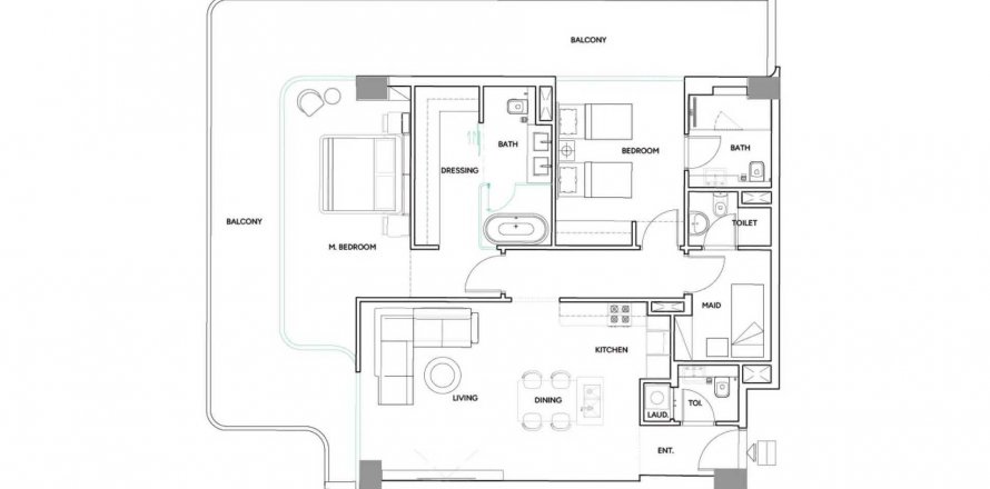 Huoneisto Nuvana Dubai, Arabiemiraatit 2 makuuhuonetta, 162.63 m2 № 641206