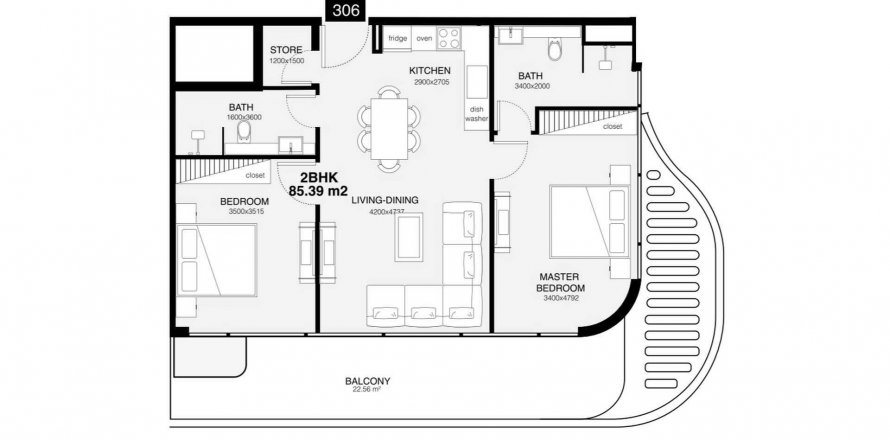 Apartman u Villa Del Gavi u Dubai, UAE 100.67 m2, 2 spavaćih soba Br. 595277