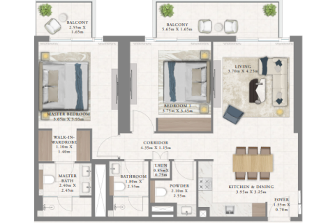 Apartemen di Dubai Marina, UEA 1 kamar tidur, 73 m2 nomor 704532 - foto 11