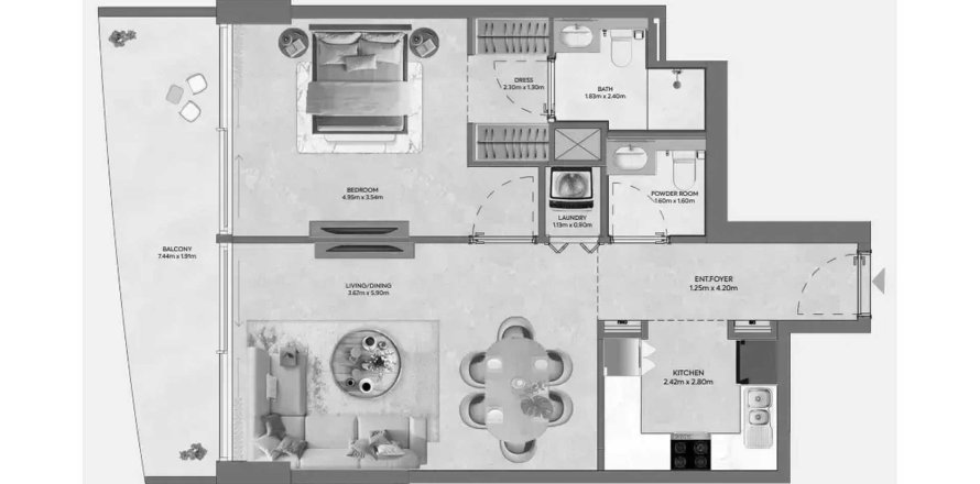 Floor plan «1BR», 1 bedroom, in Hermina by Casagrand