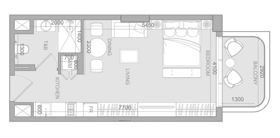 Apartman tlocrt «STUDIO», 1 soba u S1LV1ANA Park