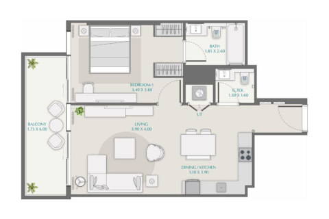 Byt v Dubai, SAE 1 ložnice, 67 m² Č.: 690270 - fotografie 6