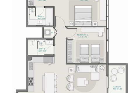 Byt v Dubai, SAE 1 ložnice, 67 m² Č.: 690270 - fotografie 7