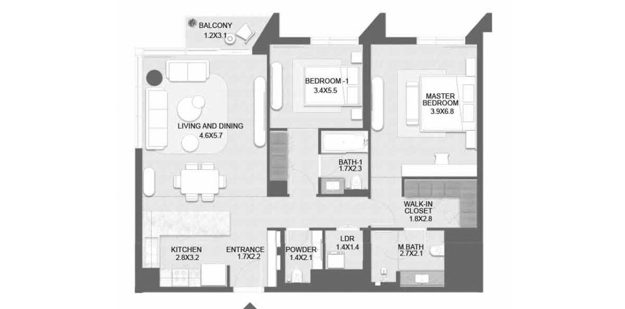 Apartament în Saadiyat Island, Abu Dhabi, EAU 2 dormitoare, 105.6 mp.  №760038