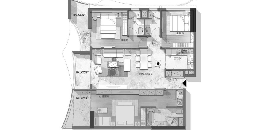 Apartment floor plan «3BR», 3 bedrooms in Stamn Nautis