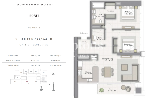 Apartament do wynajęcia w Downtown Dubai (Downtown Burj Dubai), Dubai, ZEA 2 sypialnie, 109.53263700 mkw., nr 717975 - zdjęcie 2