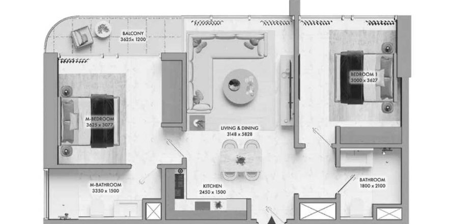 Tlocrt Apartman «TYPE 07», 2 spavaće sobe u Elmora