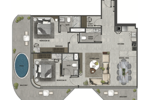 Apartmen di Dubai, UAE 1 bilik tidur № 690037 - foto 5