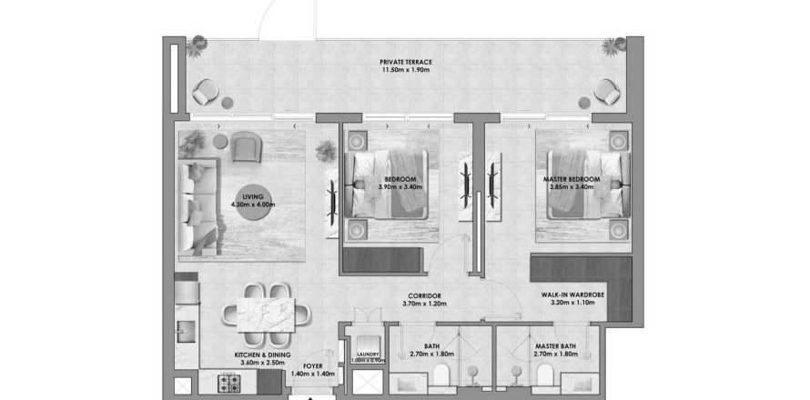 Floor plan «TYPE A2», 2 bedrooms, in Palace Residences Hillside