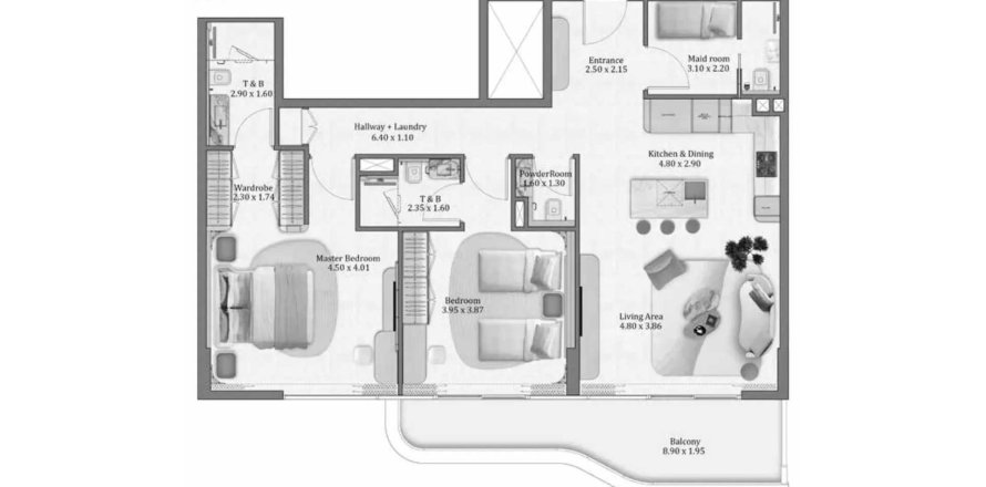 Apartament në Flow Residences në Dubai, Emiratet e Bashkuara Arabe 2 dhoma gjumi, 131.26 m2. № 709610