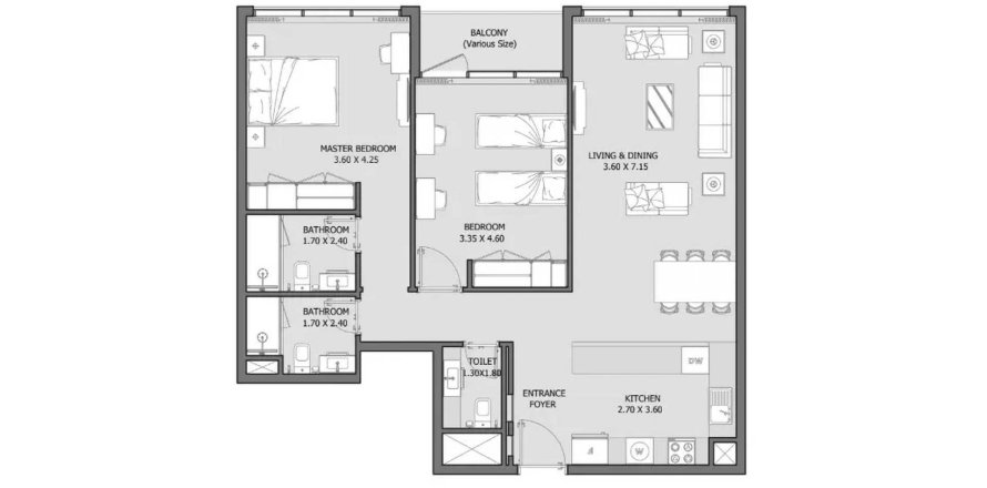 Floor plan «2BR», 2 bedrooms, in VERDANA X