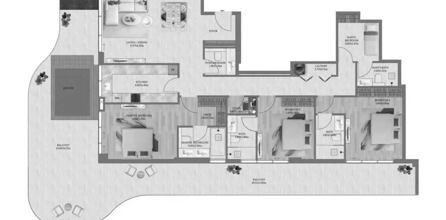 Apartman u Maravea Residences u Dubai, UAE 262.92 m2, 3 spavaćih soba Br. 709415