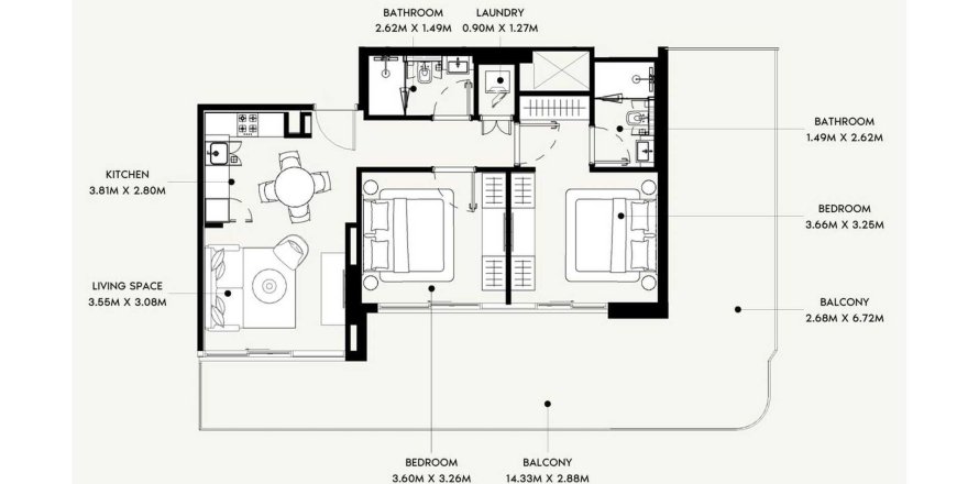 Appartamento a Al Jaddaf, Dubai, EAU 2 camere da letto, 126.84 mq. № 634026
