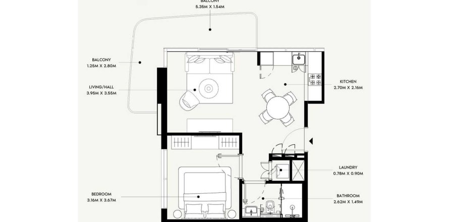 Apartment sa Azizi David sa Al Jaddaf, Dubai, UAE 1 silid-tulugan, 60.42 sq.m. № 634022