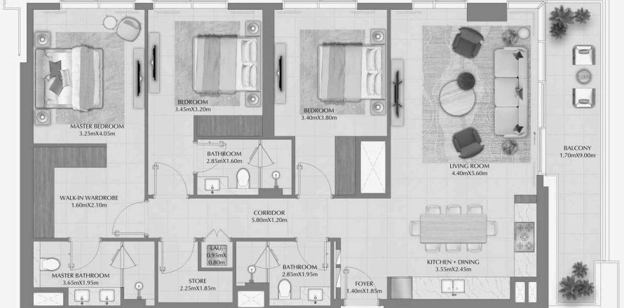 Apartemen di Terra Gardens di Dubai, UEA 3 kamar tidur, 155 m2 nomor 647293