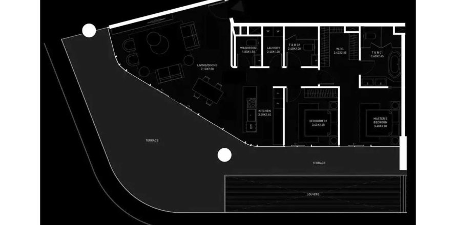 Пәтер қабат жоспары «2BR», 2 жатын бөлмелер Brabus Island