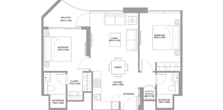 Apartmen di Pristine Beach Residences di Umm Al Quwain, UAE 2 bilik tidur, 72.91 meter persegi № 710572