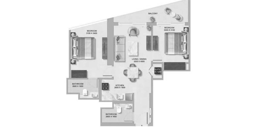 Квартира в The Tranquil at Sobha Central в Дубай, ОАЕ 2 кімнати, 79.23м2 № 641314