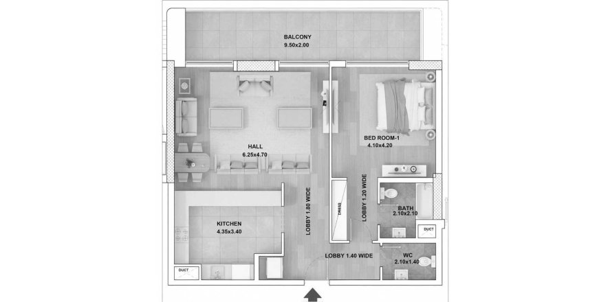 Appartement à Dubai South (Dubai World Central), Dubai, EAU: 1 chambre, 111 m2 № 699244