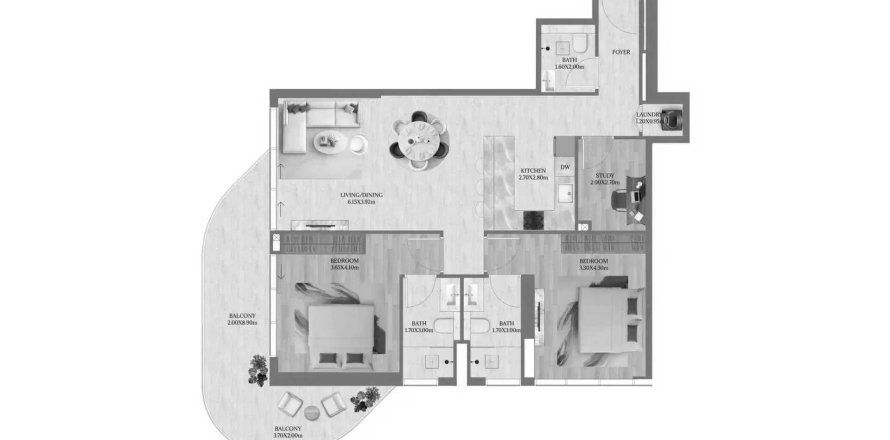 Apartman u Maravea Residences u gradu Dubai, UAE 2 spavaće sobe, 126.63 m2 Br. 709410