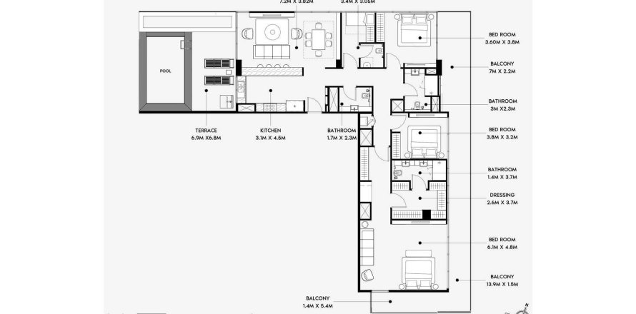 Floor plan «TYPE 01», 3 bedrooms, in CREEK VIEWS 4